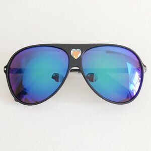 Black Oversized Mirror Lens Aviator Sunglasses
